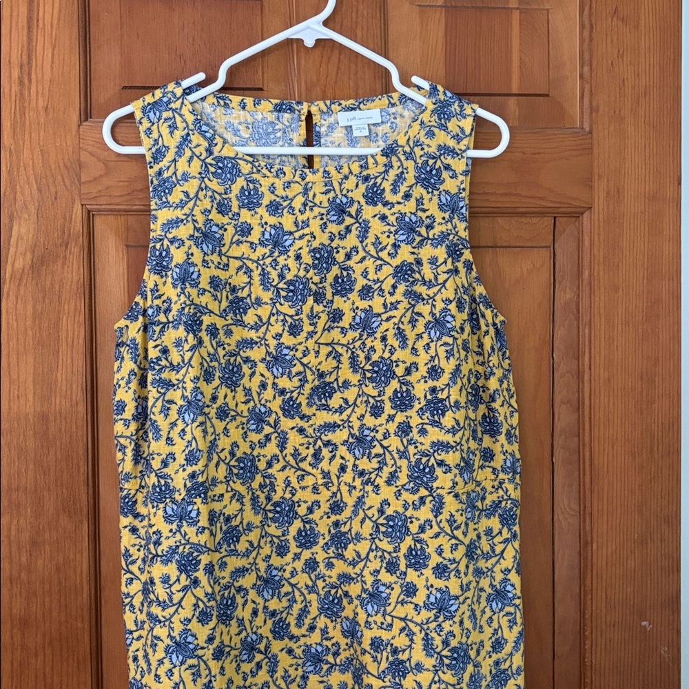 J. Jill Linen Floral Midi Dress in Yellow and Blue
